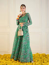 Women Green Printed Anarkali Skirt With Crop Top-SHSET95956