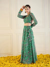 Women Green Printed Anarkali Skirt With Crop Top-SHSET95956