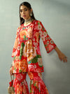 Women Red Floral Peplum Kurta With Sharara Pants-SHSET96038