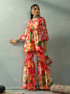 Women Red Floral Peplum Kurta With Sharara Pants-SHSET96038