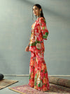 Women Red Floral Peplum Kurta With Sharara Pants-SHSET96038