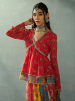 Women Red Multi Color Peplum Top With Anarkali Skirt-SHSET96048