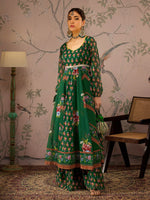 Women Green Floral Sweetheart Neck Anarkali Kurta With Pants-SHSET96073