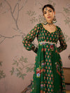 Women Green Floral Sweetheart Neck Anarkali Kurta With Pants-SHSET96073