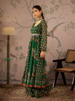 Women Green Floral Sweetheart Neck Anarkali Kurta With Pants-SHSET96073