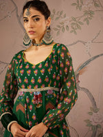 Women Green Floral Sweetheart Neck Anarkali Kurta With Pants-SHSET96073