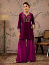 Women Fuchsia Velvet Embroidered Short Kurta With Palazzo Pants-SHSET96075