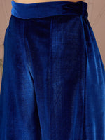 Women Royal Blue Velvet Embroidered Kurta With Palazzo Pants-SHSET96076