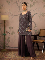 Women Brown Sequins Short Kurta With Solid Palazzo Pants-SHSET96077