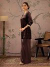 Women Brown Velvet Embroidered Short Kurta With Palazzo Pants-SHSET96079