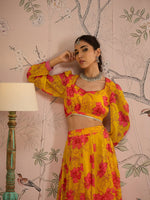 Women Yellow Floral Sweetheart Neck Crop Top With Anarkali Skirt-SHSET96086