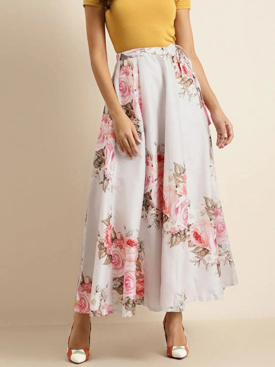 Nude Floral Anarkali Skirt