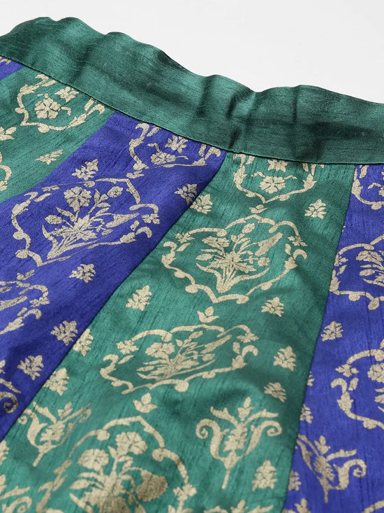 Green & Blue Foil Print Anarkali Skirt