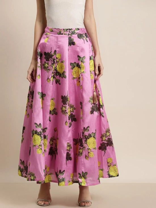 Pink Floral Anarkali Skirt