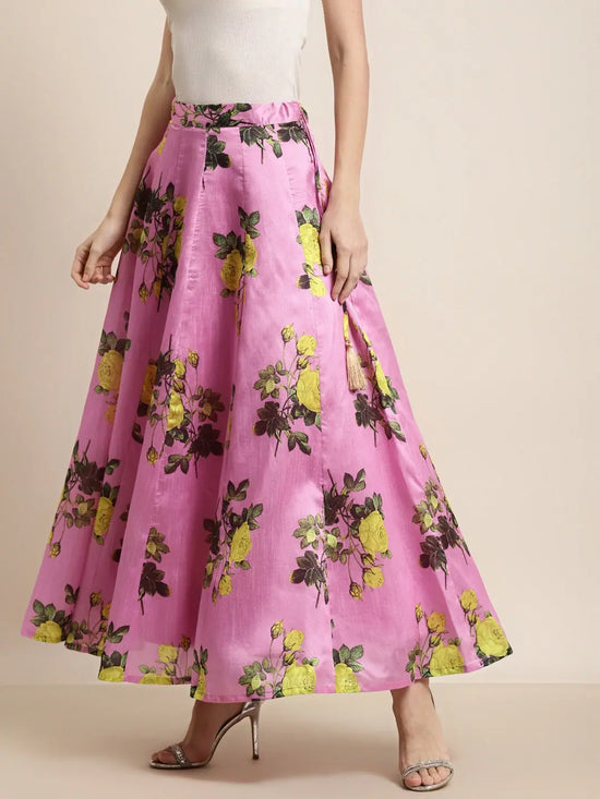 Pink Floral Anarkali Skirt