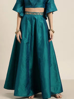 Teal Embroidered Waistband Anarkali Skirt