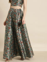 Olive PolySilk Floral Anarkali Skirt