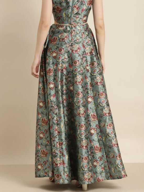 Olive PolySilk Floral Anarkali Skirt