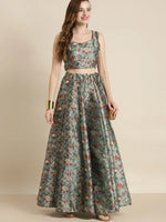 Olive PolySilk Floral Anarkali Skirt