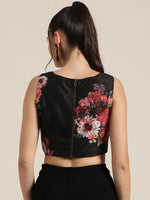 Black Floral Sleeveless Crop Top