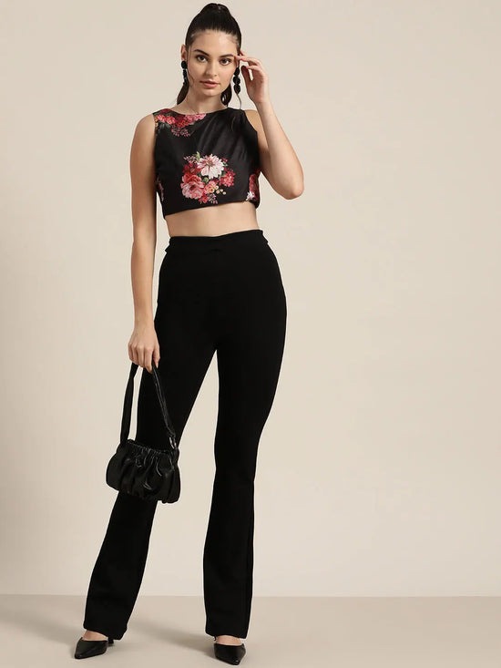 Black Floral Sleeveless Crop Top