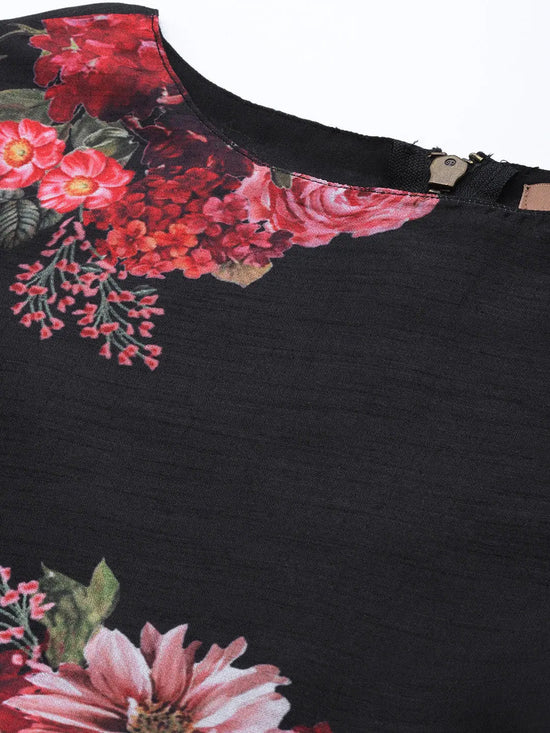 Black Floral Sleeveless Crop Top