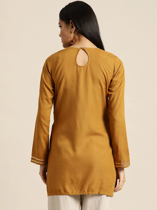 Mustard Zari Embroidered Liva Top