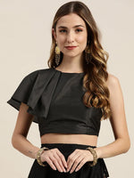 Black Ruffle Detail Crop Top