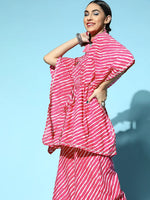 Women Pink Lehariya Short Kaftan Top