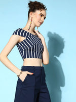 Veni Vidi Vici Blue Horizontal Stripe Bandage Bardot Top