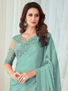 Saree Mall Women's  Blend Sea Green Embellished Designer Saree With Blouse Piece-SILVER27003D