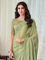 Saree Mall Women's  Blend Olive Embellished Designer Saree With Blouse Piece-SILVER27005