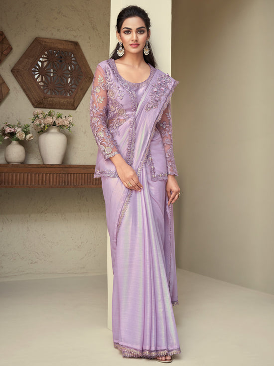 Saree Mall Women's Georgette Mauve Embellished Designer Saree With Blouse Piece-SILVER28007F