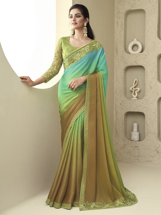 Saree Mall Women's Chiffon Light Green Embellished Designer Saree With Blouse Piece-SILVER28009