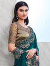 Saree Mall Women's Satin  Teal Blue Embellished Designer Saree With Blouse Piece-SILVER29002