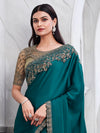 Saree Mall Women's Satin  Teal Blue Embellished Designer Saree With Blouse Piece-SILVER29002