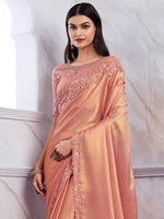 Saree Mall Women's Chiffon Peach Embellished Designer Saree With Blouse Piece-SILVER29006