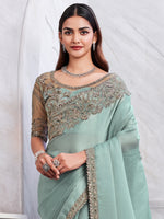 Saree Mall Women's Chiffon Sea Green Embellished Designer Saree With Blouse Piece-SILVER29011