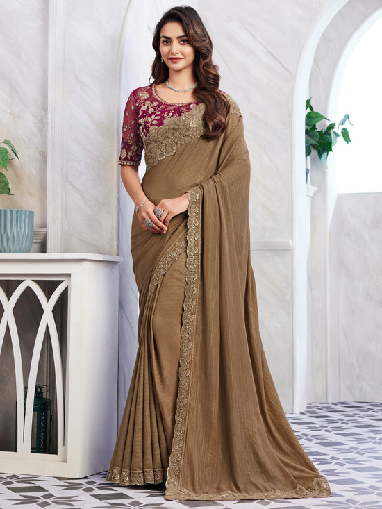 Saree Mall Women's Chiffon Brown Embellished Designer Saree With Blouse Piece-SILVER29013