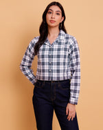 White Grey Checks Cotton Crop Shirt-SISH0110124