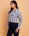 White Grey Checks Cotton Crop Shirt-SISH0110124