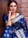 Saree Mall Women's  Blend Blue Woven Design Designer Saree With Blouse Piece-SITA1010