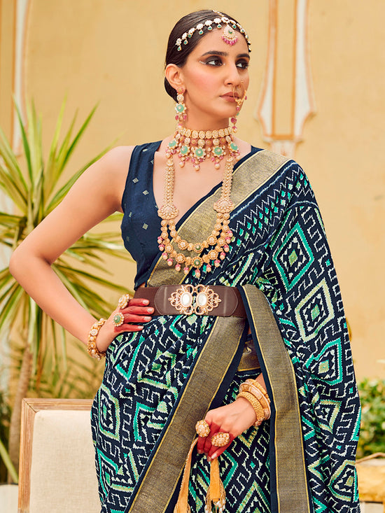 Saree Mall Women's Tussar  Navy Blue Printed Designer Saree With Blouse Piece-SITARMN2006