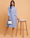 Blue Stripe Wrap Dress with two front pockets-2889