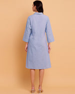 Blue Stripe Wrap Dress with two front pockets-2889