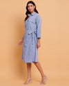 Blue Stripe Wrap Dress with two front pockets-2889