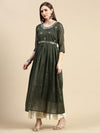 Women Abstract Green Anarkali Kurta with Belt-SKC-052611-Green