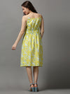 Women Shoulder Straps Printed Fit and Flare Yellow Dress-SKF-100-1-Yellow