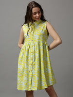 Women Printed Empire Yellow Dress-SKF-166-3-Yellow