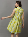 Women Printed Empire Yellow Dress-SKF-166-3-Yellow